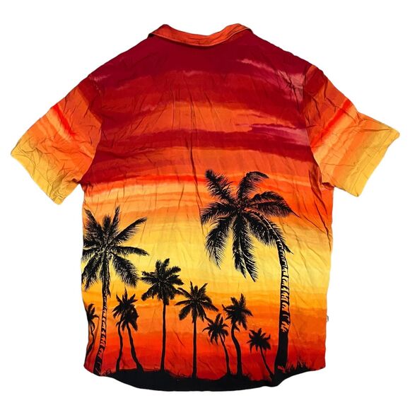 HUGO BOSS Shirt Mens XXL Red Button Up Hawaiian Palm Tree Resortwear Tropical - Picture 7 of 8